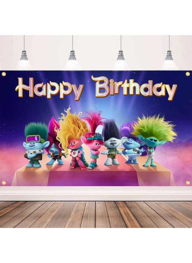 Bluejw Trolls Birthday Party Supplies, Party Decorations Set Include Banner, Backdrop, Balloons, Hanging Swirls, Cake Cupcake Toppers, Tablecloth for Boys Girls Trolls Theme Party - Image 3