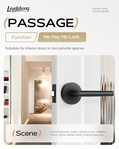 Leydebong 1 Pack Matte Black Door Handles Interior Passage Door Knob Lever Interior Door Handles Matte Black for Closet Nonlockable Hallway Closet Door Handle - Image 3