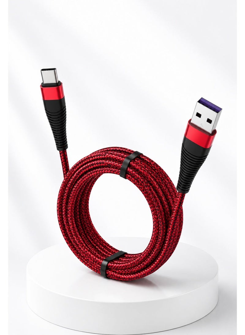 سمارت لينك كيبل USB-A إلى USB-C للشحن السريع ونقل البيانات، 1.2 متر، أحمر، مجدول نايلون متين، متوافق مع PD - Image 2