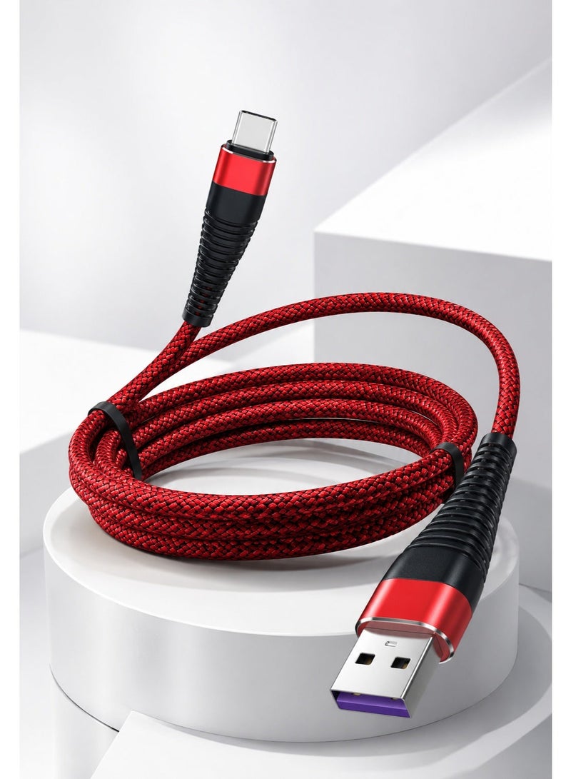 سمارت لينك كيبل USB-A إلى USB-C للشحن السريع ونقل البيانات، 1.2 متر، أحمر، مجدول نايلون متين، متوافق مع PD - Image 1