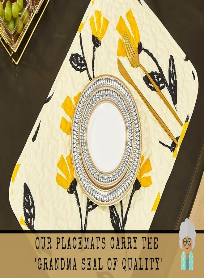 DaDa Bedding Botanical Floral Dining Table Placemats - Set of 4-Pieces Quilted Ivory with Yellow Fleur Golden Orange Fall Decor Time Tulips - 13 x 19 - Image 3