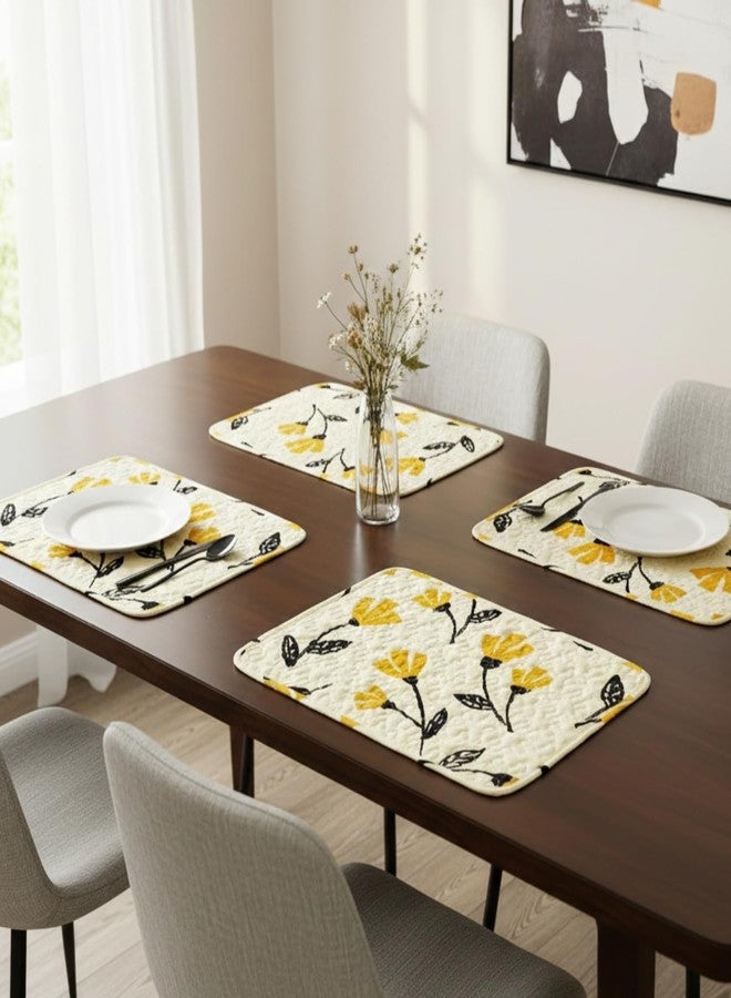 DaDa Bedding Botanical Floral Dining Table Placemats - Set of 4-Pieces Quilted Ivory with Yellow Fleur Golden Orange Fall Decor Time Tulips - 13 x 19 - Image 2
