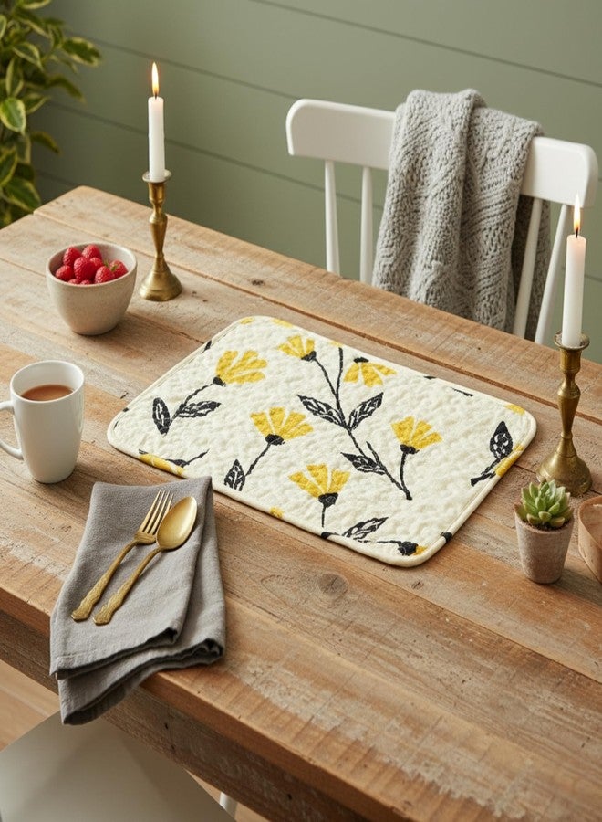 DaDa Bedding Botanical Floral Dining Table Placemats - Set of 4-Pieces Quilted Ivory with Yellow Fleur Golden Orange Fall Decor Time Tulips - 13 x 19 - Image 4