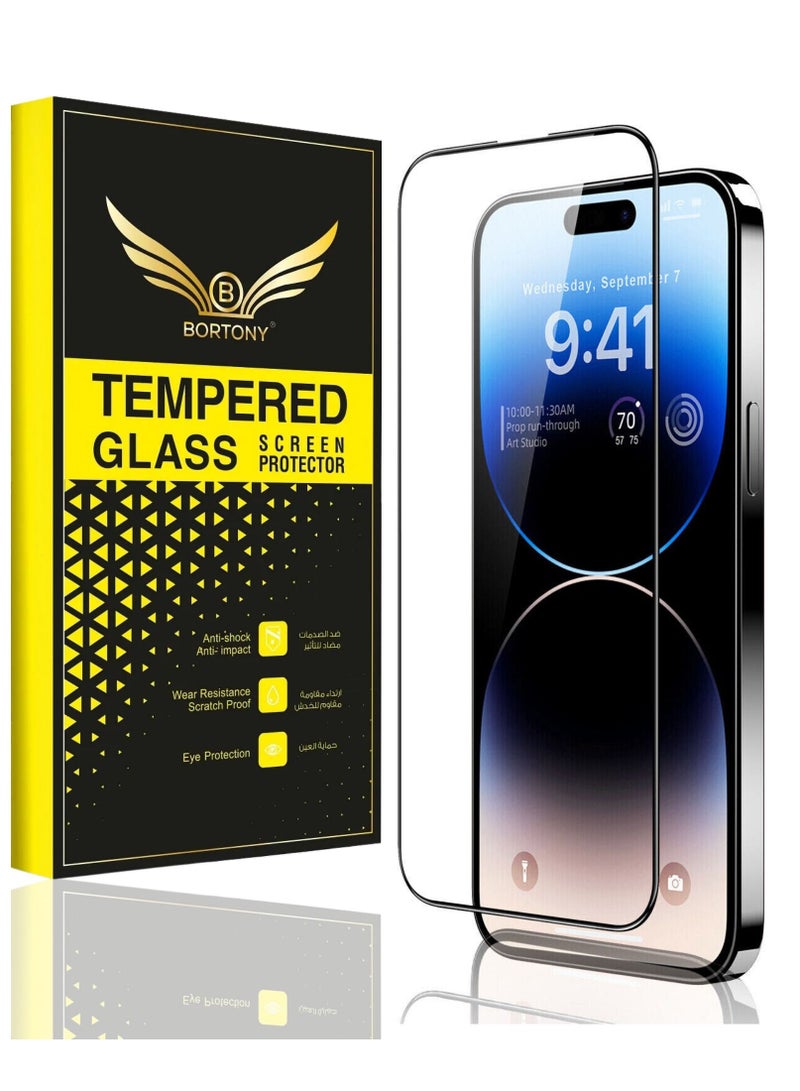 BORTONY Tempered Glass Screen Protector (14 Pro Max) Film Full Coverage Edge to Edge Case Friendly 9D Screen Protector For Apple iPhone 14 Pro Max 6.7'' Clear/BLACK - Image 1