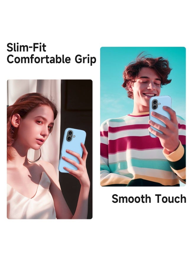 جراب متوافق مع iPhone 16 مقاس 6.1 بوصة، جراب هاتف نحيف من السيليكون السائل مكون من 4 طبقات من المطاط الناعم المقاوم للصدمات مع بطانة من الألياف الدقيقة المضادة للخدش (أزرق فاتح) - Image 4