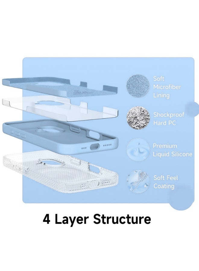 جراب متوافق مع iPhone 16 مقاس 6.1 بوصة، جراب هاتف نحيف من السيليكون السائل مكون من 4 طبقات من المطاط الناعم المقاوم للصدمات مع بطانة من الألياف الدقيقة المضادة للخدش (أزرق فاتح) - Image 3