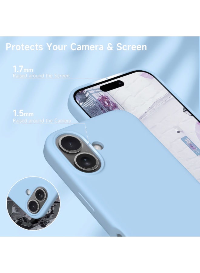 جراب متوافق مع iPhone 16 مقاس 6.1 بوصة، جراب هاتف نحيف من السيليكون السائل مكون من 4 طبقات من المطاط الناعم المقاوم للصدمات مع بطانة من الألياف الدقيقة المضادة للخدش (أزرق فاتح) - Image 2
