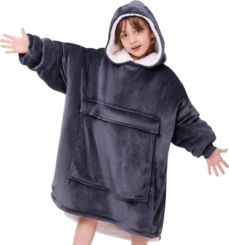 yescool Wearable Blanket Hoodie Kids, Oversized Blanket Sweatshirt with Sherpa Teen Girl Gifts for Kids, Youth, Boys, Girls, 8-15 Year Old Girl Boy Gift Warm Teen Wearable Blankets, One Size, Grey - Image 1