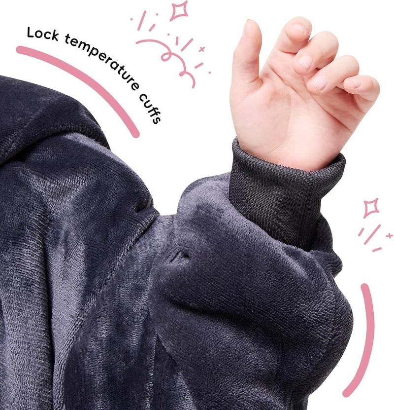yescool Wearable Blanket Hoodie Kids, Oversized Blanket Sweatshirt with Sherpa Teen Girl Gifts for Kids, Youth, Boys, Girls, 8-15 Year Old Girl Boy Gift Warm Teen Wearable Blankets, One Size, Grey - Image 5