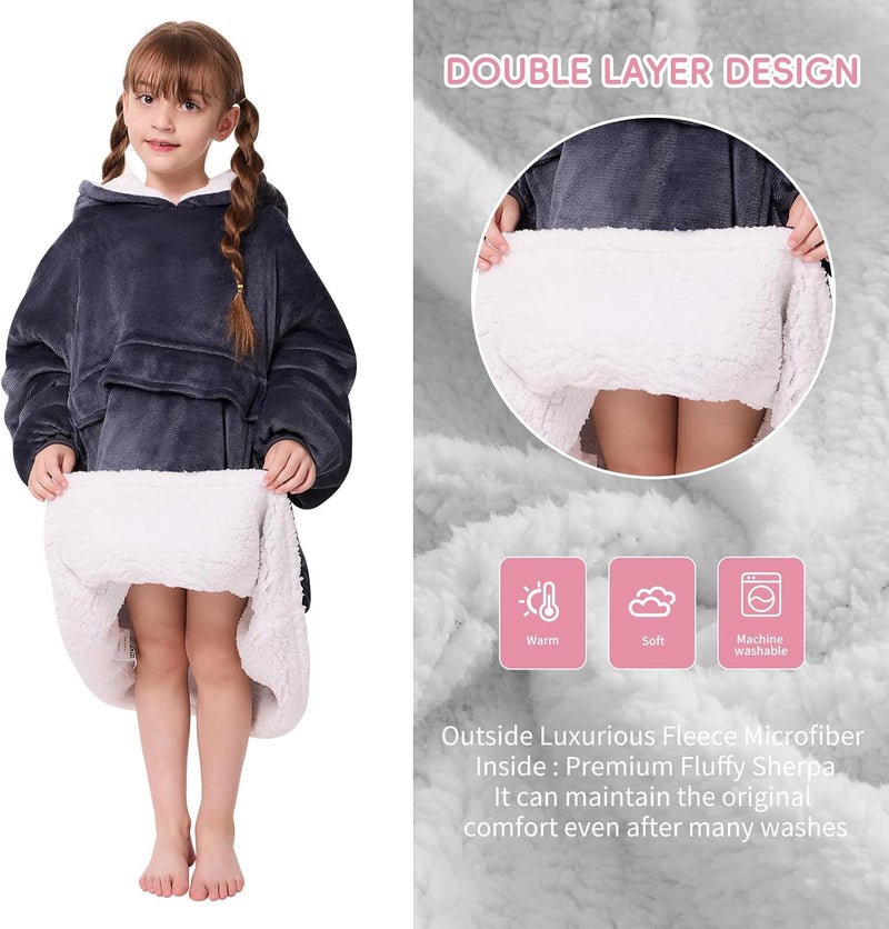yescool Wearable Blanket Hoodie Kids, Oversized Blanket Sweatshirt with Sherpa Teen Girl Gifts for Kids, Youth, Boys, Girls, 8-15 Year Old Girl Boy Gift Warm Teen Wearable Blankets, One Size, Grey - Image 3