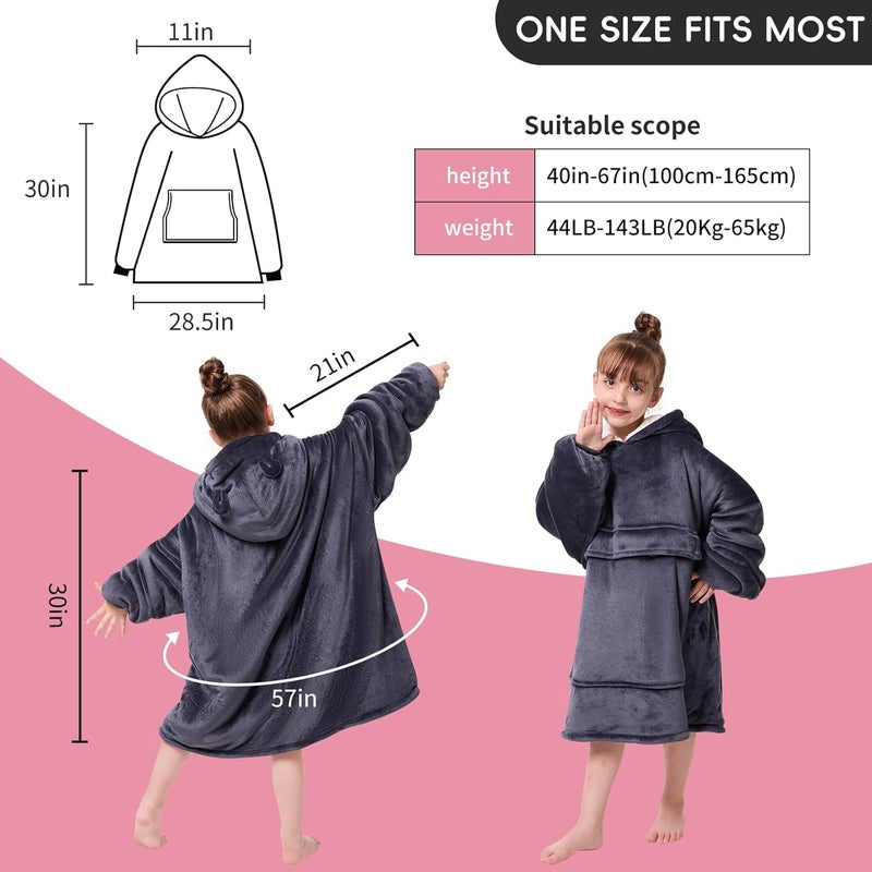 yescool Wearable Blanket Hoodie Kids, Oversized Blanket Sweatshirt with Sherpa Teen Girl Gifts for Kids, Youth, Boys, Girls, 8-15 Year Old Girl Boy Gift Warm Teen Wearable Blankets, One Size, Grey - Image 4