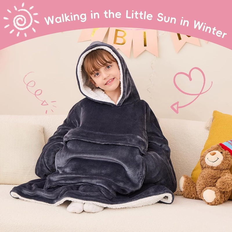 yescool Wearable Blanket Hoodie Kids, Oversized Blanket Sweatshirt with Sherpa Teen Girl Gifts for Kids, Youth, Boys, Girls, 8-15 Year Old Girl Boy Gift Warm Teen Wearable Blankets, One Size, Grey - Image 2
