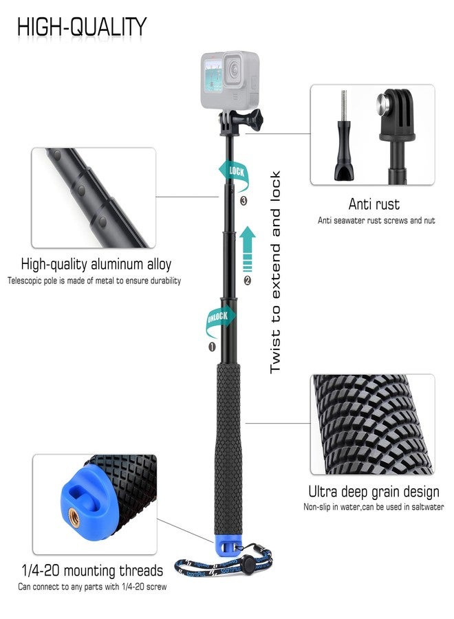 GEPULY 7''-23''Waterproof Pole Selfie Stick Pocket Size Underwater Handle Grip Monopod Alumium for Gopro Hero Session Max Insta360 AKASO DJI OSMO Digital Cameras - Image 3