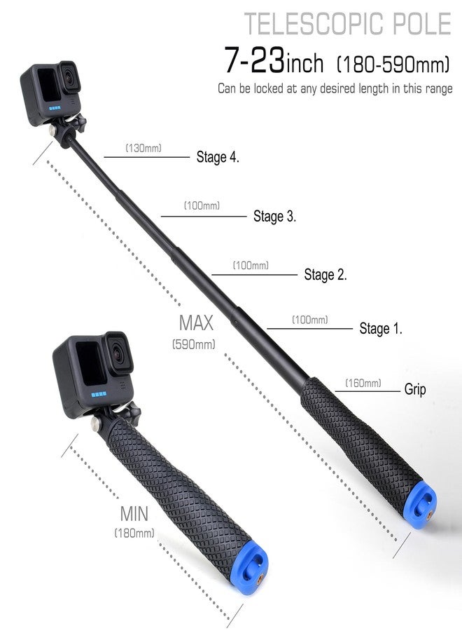 GEPULY 7''-23''Waterproof Pole Selfie Stick Pocket Size Underwater Handle Grip Monopod Alumium for Gopro Hero Session Max Insta360 AKASO DJI OSMO Digital Cameras - Image 2