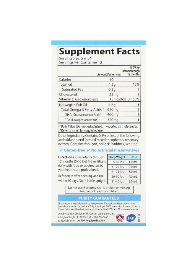 Carlson, Norwegian Baby's DHA, 2 fl oz (60 ml) (Packaging may vary) - Image 2