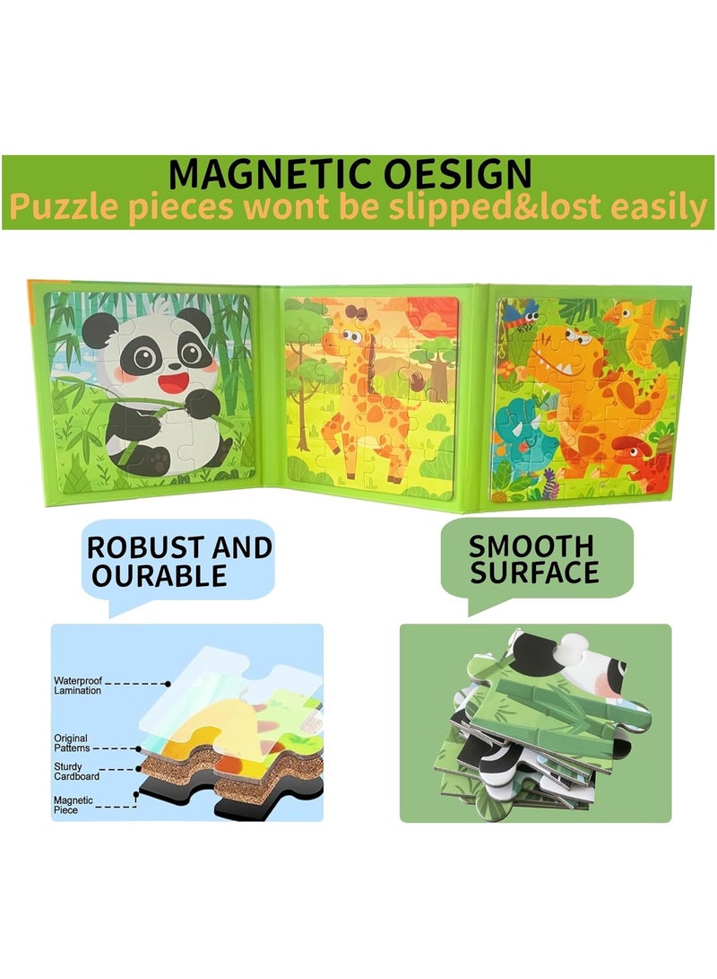 كتاب ألغاز مغناطيسي 3 في 1 متدرج الصعوبة، لعبة تركيب الصور المقطوعة التعليمية لتطوير المنطق مصنوع من مادة ورقية متينة أنه مناسب للأعمار من 3 سنوات فما فوق مثالي للأولاد والبنات -عالم الحيوانات - Image 4