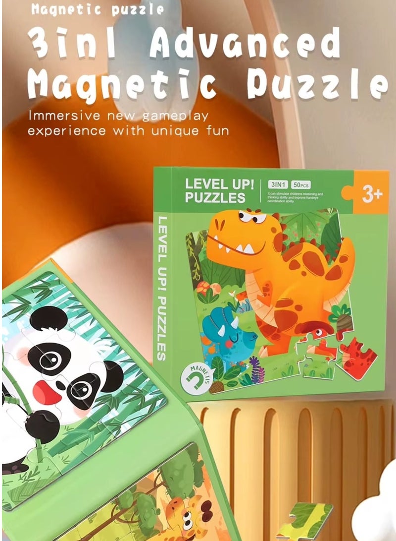 كتاب ألغاز مغناطيسي 3 في 1 متدرج الصعوبة، لعبة تركيب الصور المقطوعة التعليمية لتطوير المنطق مصنوع من مادة ورقية متينة أنه مناسب للأعمار من 3 سنوات فما فوق مثالي للأولاد والبنات -عالم الحيوانات - Image 5