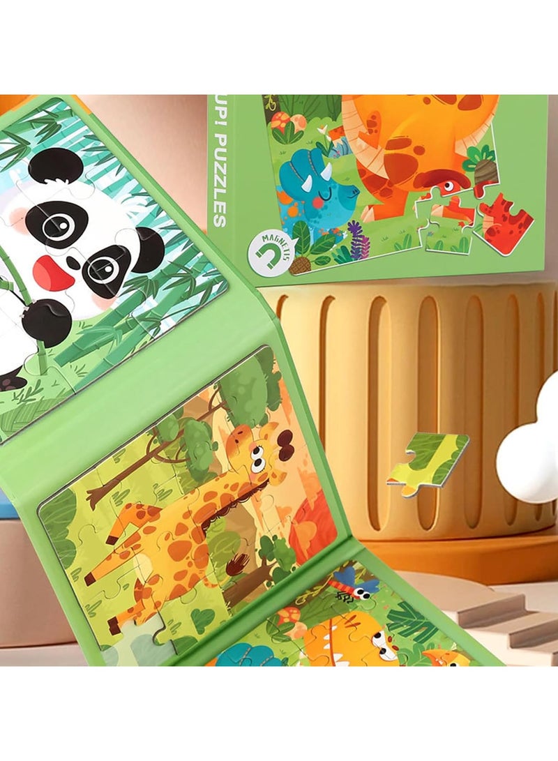 كتاب ألغاز مغناطيسي 3 في 1 متدرج الصعوبة، لعبة تركيب الصور المقطوعة التعليمية لتطوير المنطق مصنوع من مادة ورقية متينة أنه مناسب للأعمار من 3 سنوات فما فوق مثالي للأولاد والبنات -عالم الحيوانات - Image 3