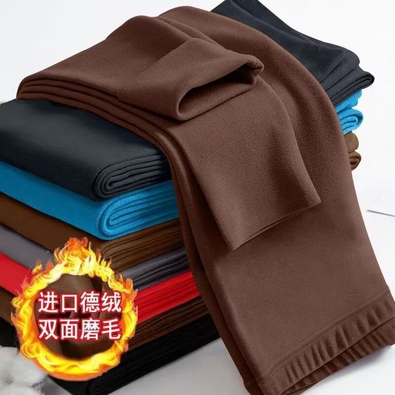 Double-Sided Fleece Warm Pants Mens Mid-Youth Base Pants Thermal Retention Autumn Pants Mens Tight Inner Wear Anti-Cold Fleece Coffee velvet pants 