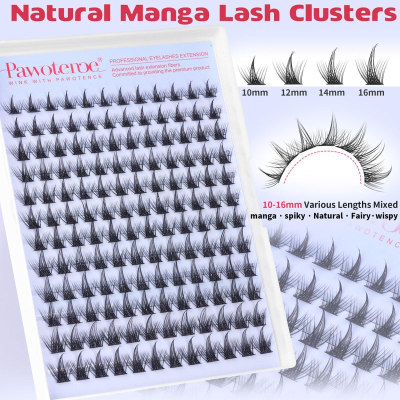 Pawotence Fairy Lash Clusters Natural Eyelash Clusters 10-16mm Manga Lashes Cluster Eyelash Extensions 144pcs Anime Individual Cluster Lashes Wispy for DIY Lash Extension - Image 2