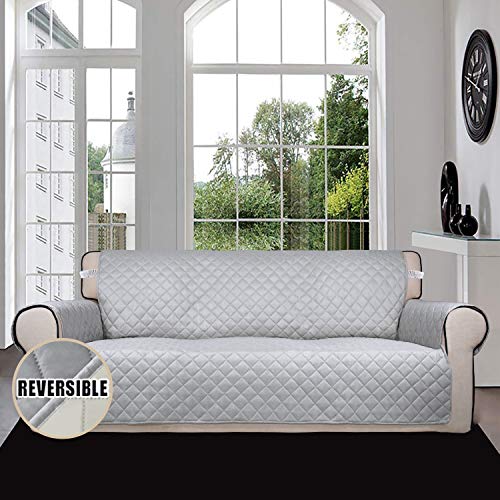 Easy-Going Reversible Couch Cover for 3 Cushion Couch Sofa Cover for Dogs Water Resistant Furniture Protector Cover with Foam Sticks Elastic Straps for Pet Cat (Sofa, Light Gray/Ivory) - Image 2