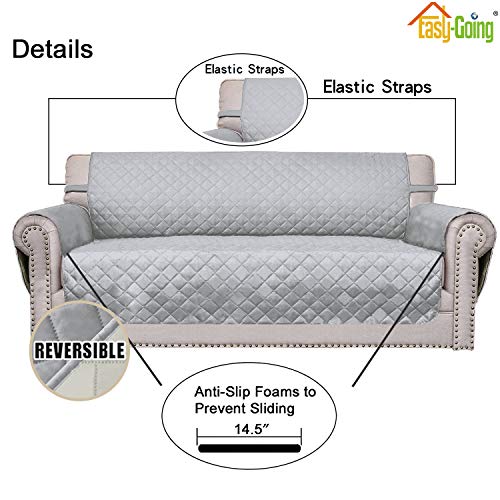 Easy-Going Reversible Couch Cover for 3 Cushion Couch Sofa Cover for Dogs Water Resistant Furniture Protector Cover with Foam Sticks Elastic Straps for Pet Cat (Sofa, Light Gray/Ivory) - Image 3
