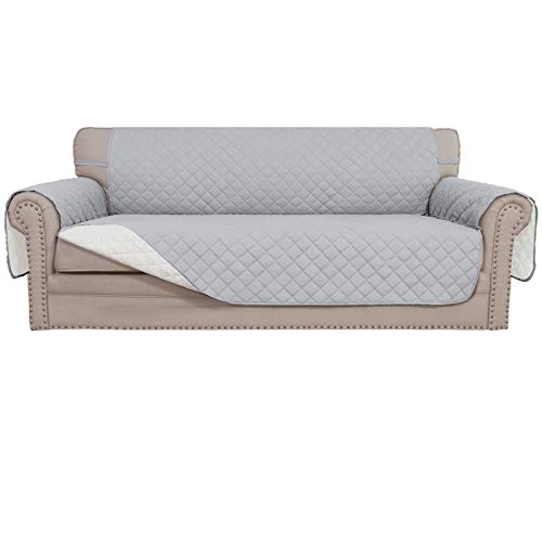 Easy-Going Reversible Couch Cover for 3 Cushion Couch Sofa Cover for Dogs Water Resistant Furniture Protector Cover with Foam Sticks Elastic Straps for Pet Cat (Sofa, Light Gray/Ivory) - Image 1