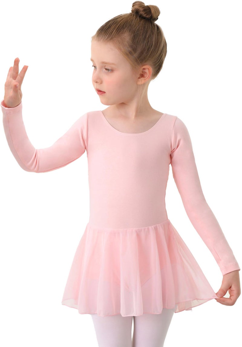 MdnMd Toddler Dance Ballet Leotards for Girls Long Sleeve with Skirt Dresses Tutu Pink (Toddler/Age 2-4) - Image 1