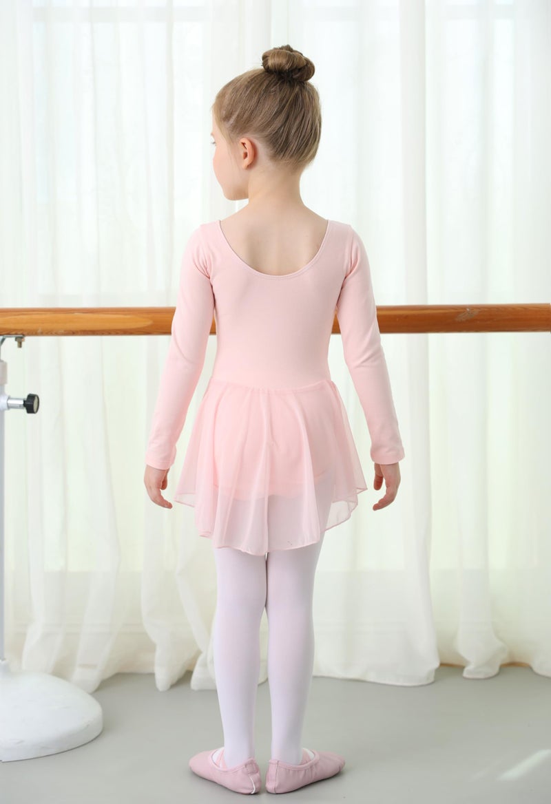 MdnMd Toddler Dance Ballet Leotards for Girls Long Sleeve with Skirt Dresses Tutu Pink (Toddler/Age 2-4) - Image 4