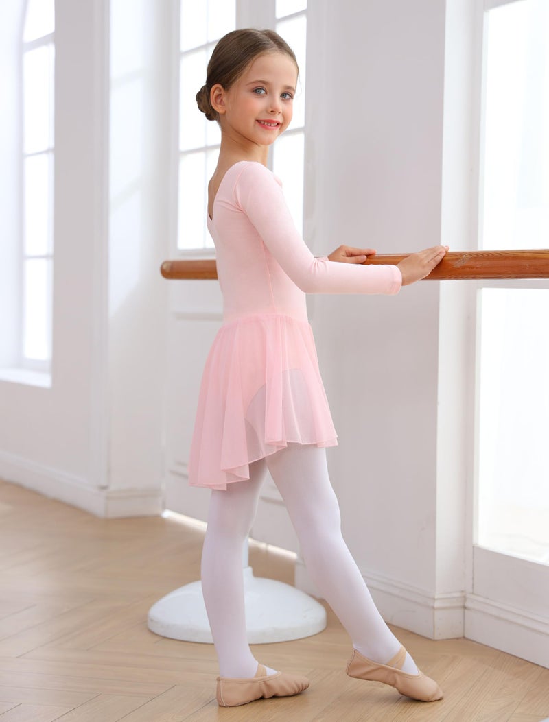 MdnMd Toddler Dance Ballet Leotards for Girls Long Sleeve with Skirt Dresses Tutu Pink (Toddler/Age 2-4) - Image 2