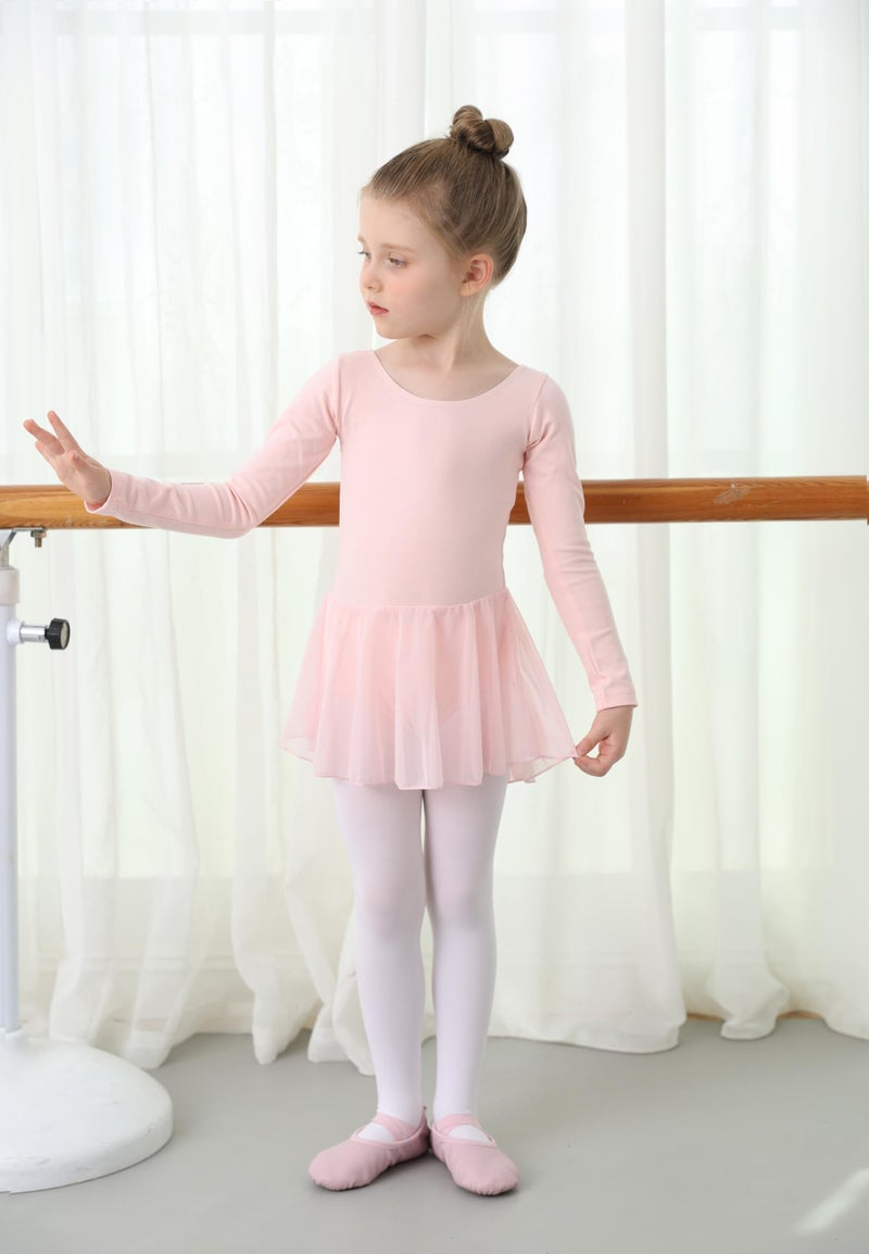 MdnMd Toddler Dance Ballet Leotards for Girls Long Sleeve with Skirt Dresses Tutu Pink (Toddler/Age 2-4) - Image 3