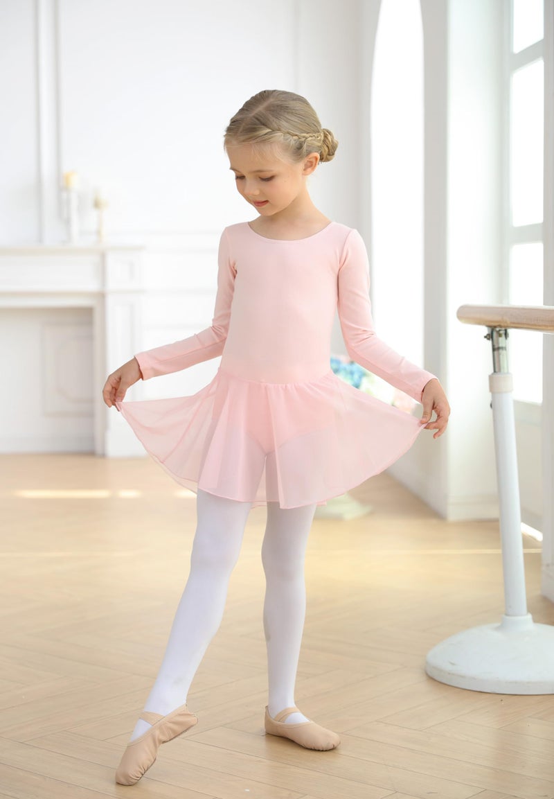 MdnMd Toddler Dance Ballet Leotards for Girls Long Sleeve with Skirt Dresses Tutu Pink (Toddler/Age 2-4) - Image 5