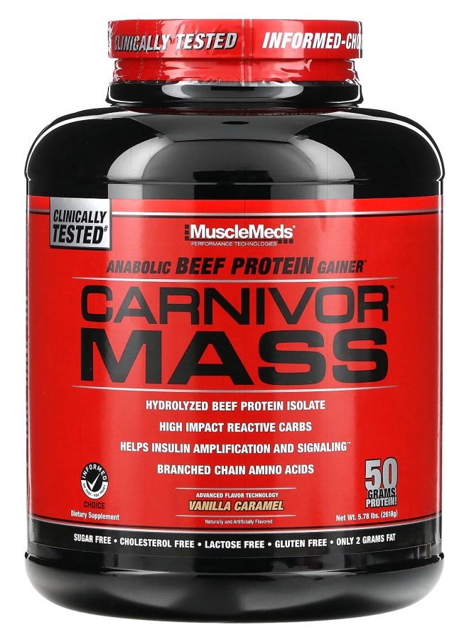 MUSCLEMEDS Carnivor Mass Anabolic Beef Protein Gainer Vanilla Caramel 5.78 lbs (2618 g) 