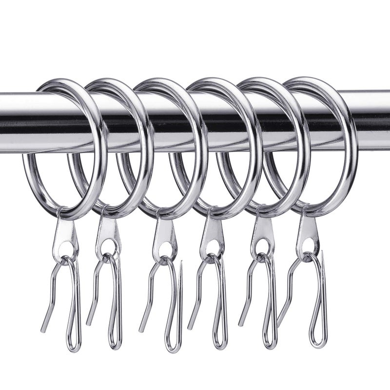 Hotop 30 Pieces Metal Drapery Curtain Rings Hanging Rings and 30 Pieces Metal Curtain Drapery Pin Hooks for Window Door Shower(32 mm,Silver) - Image 1