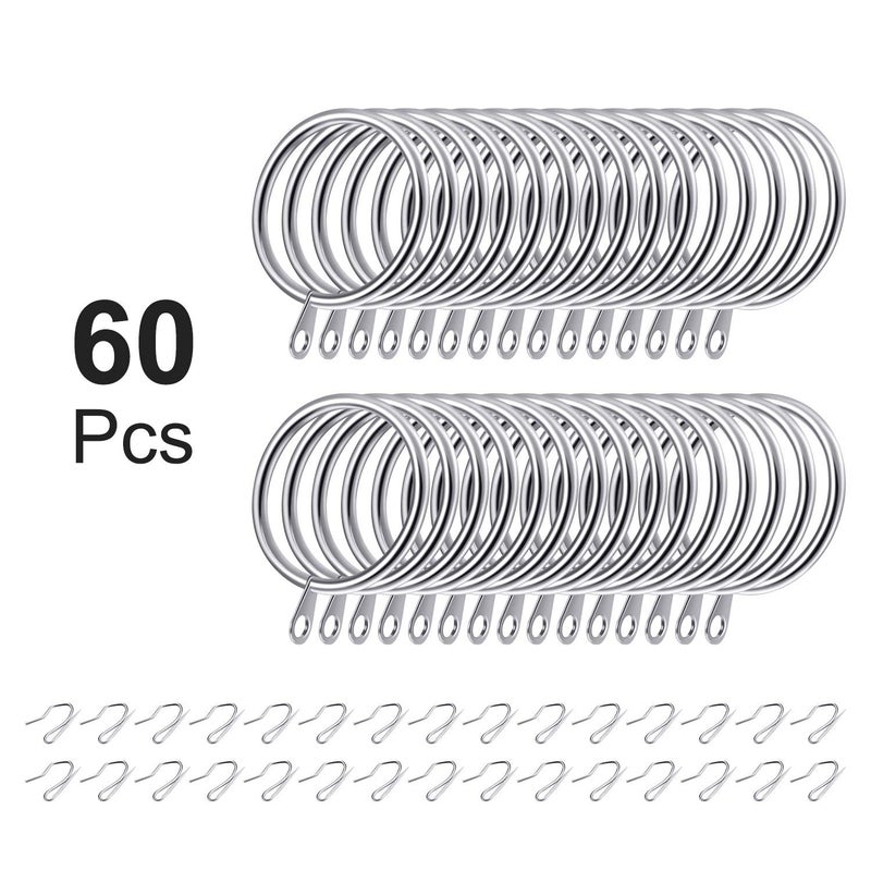 Hotop 30 Pieces Metal Drapery Curtain Rings Hanging Rings and 30 Pieces Metal Curtain Drapery Pin Hooks for Window Door Shower(32 mm,Silver) - Image 3