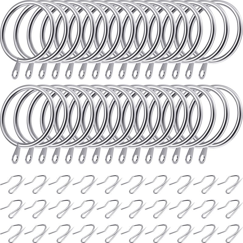 Hotop 30 Pieces Metal Drapery Curtain Rings Hanging Rings and 30 Pieces Metal Curtain Drapery Pin Hooks for Window Door Shower(32 mm,Silver) - Image 4