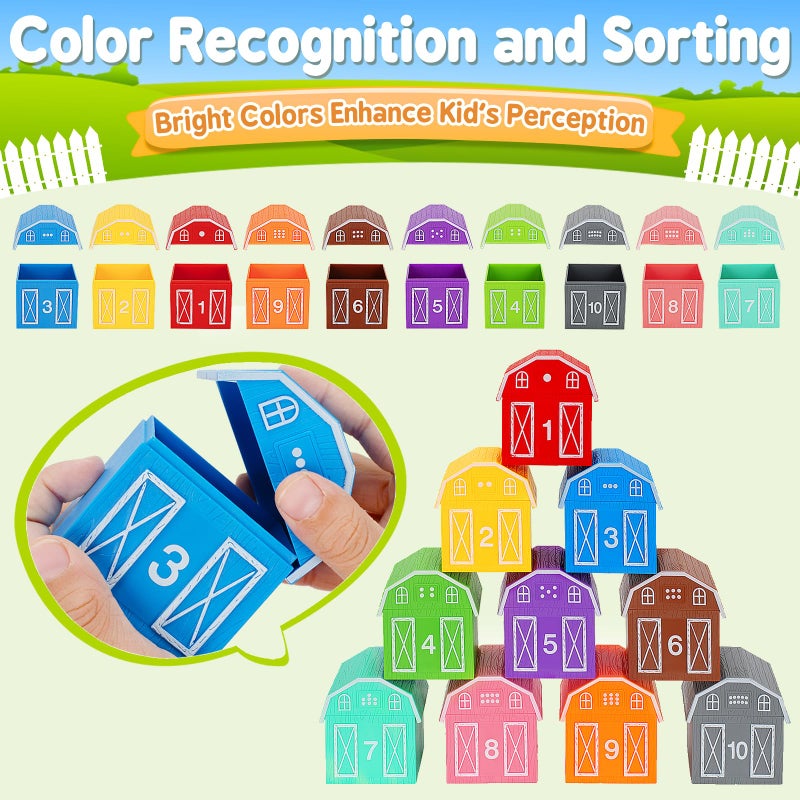 Aigybobo Learning Toys for 1,2,3 Year Old Toddlers, 20Pcs Farm Animals Barn Toy Montessori Counting, Matching & Sorting Fine Motor Games, Christmas Birthday Easter Gift for Baby Boys Girls Age 12-18 Months - Image 3