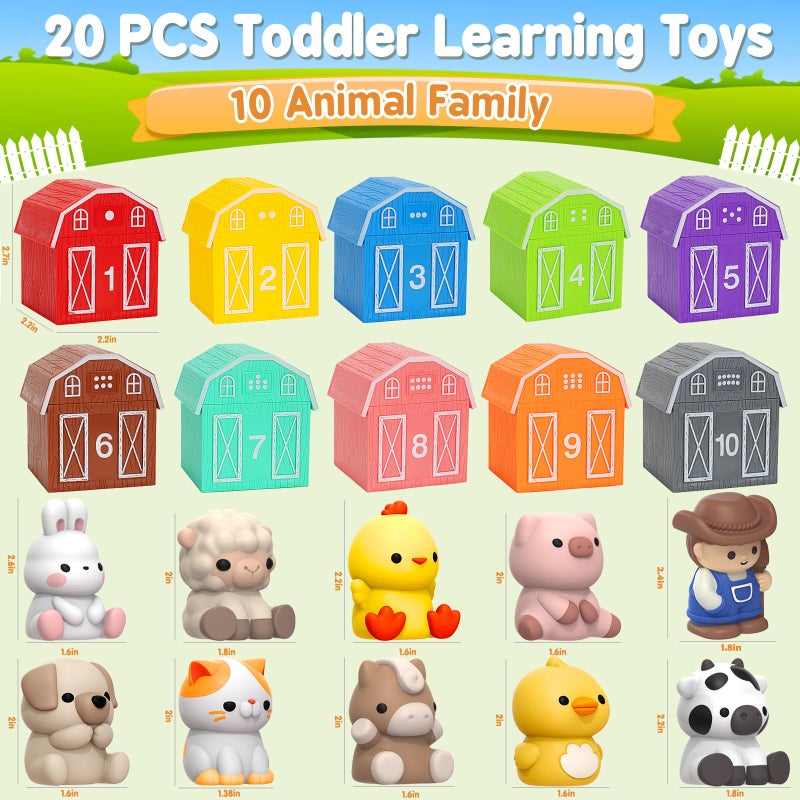 Aigybobo Learning Toys for 1,2,3 Year Old Toddlers, 20Pcs Farm Animals Barn Toy Montessori Counting, Matching & Sorting Fine Motor Games, Christmas Birthday Easter Gift for Baby Boys Girls Age 12-18 Months - Image 5