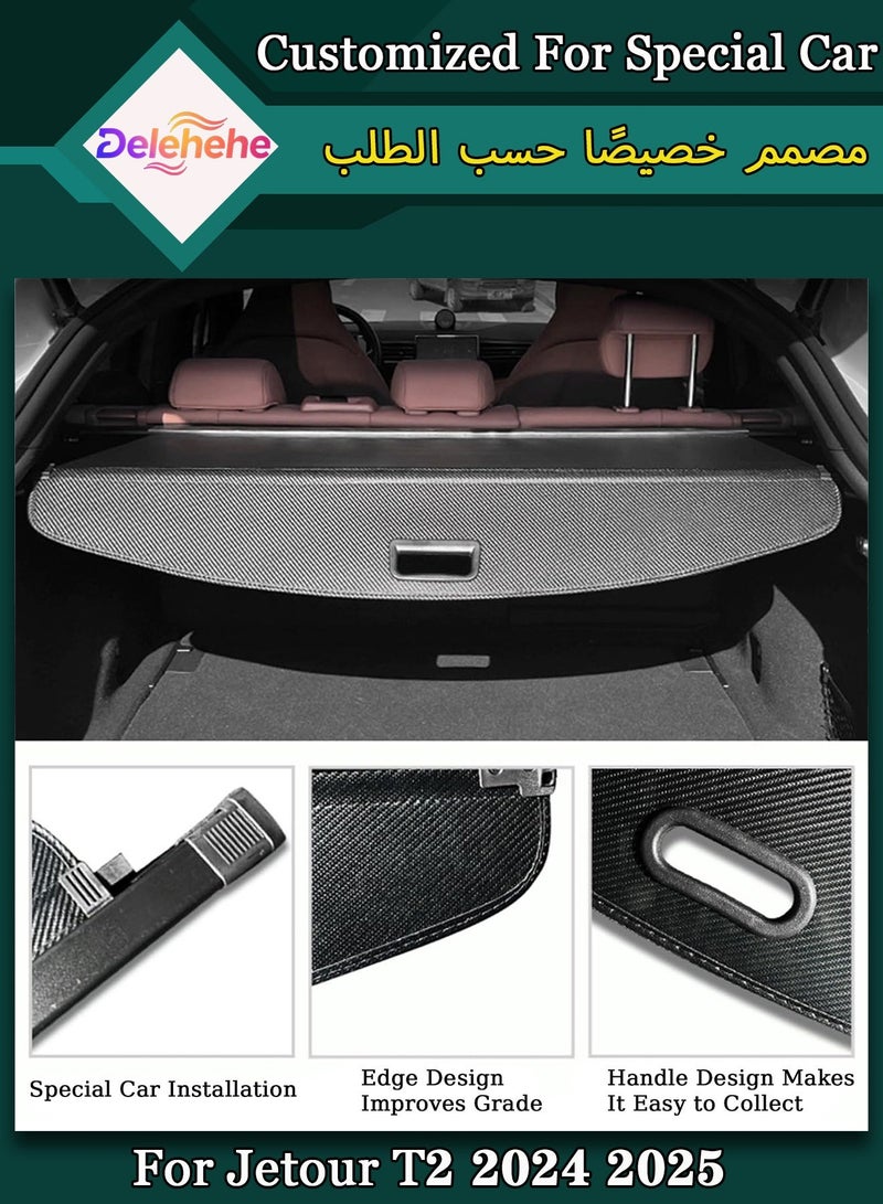 Delehehe For Jetour T2 2024 2025 Cargo Cover Compatible Accessories - Retractable Rear Luggage Trunk Security Covers Protector Anti Theft Shield Shade, (Carbon Fiber Style) - Image 3