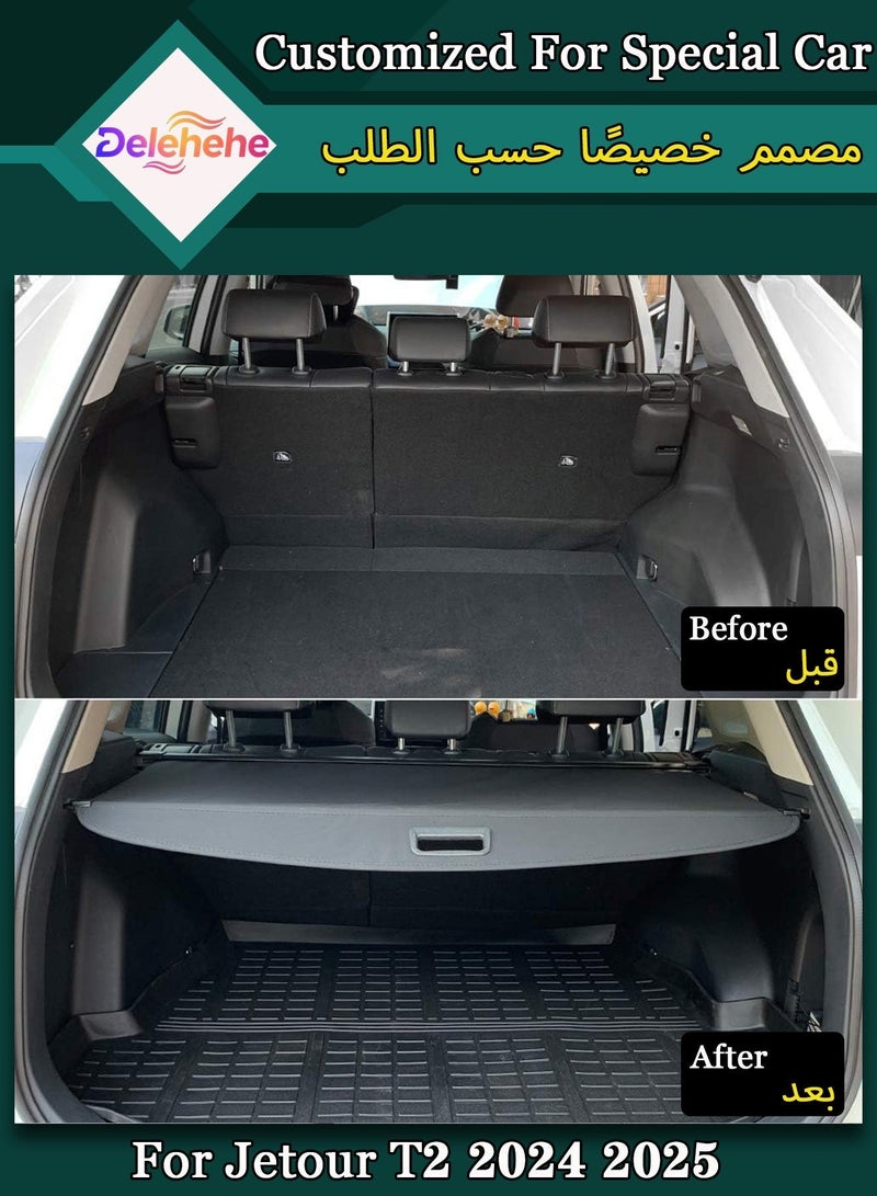 Delehehe For Jetour T2 2024 2025 Cargo Cover Compatible Accessories - Retractable Rear Luggage Trunk Security Covers Protector Anti Theft Shield Shade, (Carbon Fiber Style) - Image 5