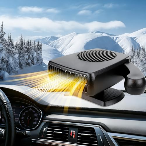 KINOWJI 12V Car Heater, Portable Car Heater 200W 2 in 1 Portable Car Windshield Defogger Car Defrost Defogger That Plugs Into Cigarette Lighter（Black） - Image 1