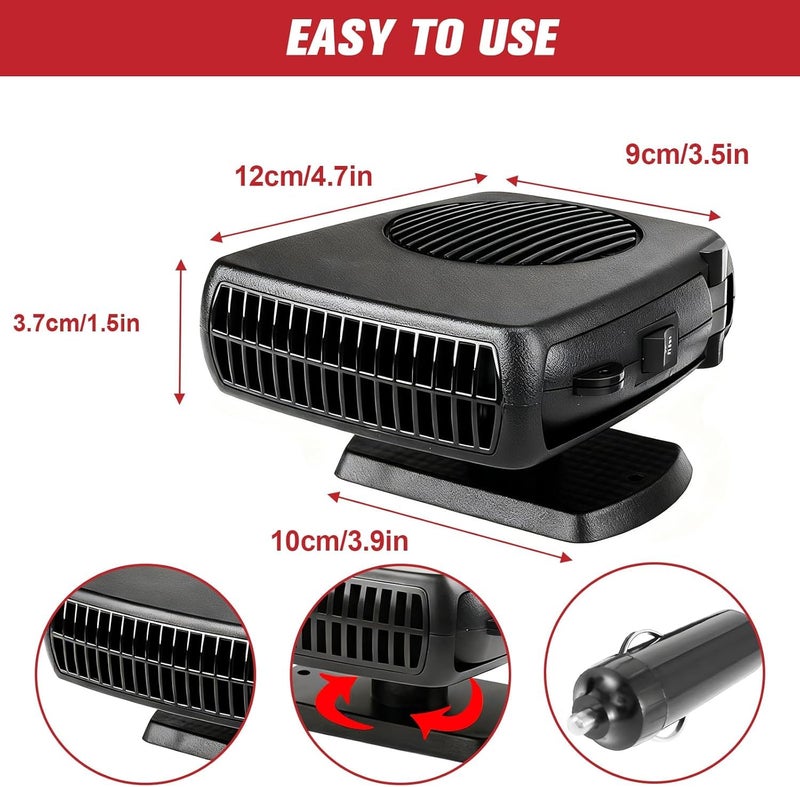 KINOWJI 12V Car Heater, Portable Car Heater 200W 2 in 1 Portable Car Windshield Defogger Car Defrost Defogger That Plugs Into Cigarette Lighter（Black） - Image 5
