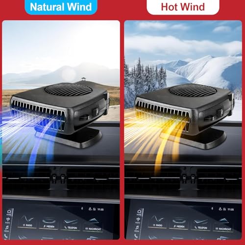 KINOWJI 12V Car Heater, Portable Car Heater 200W 2 in 1 Portable Car Windshield Defogger Car Defrost Defogger That Plugs Into Cigarette Lighter（Black） - Image 3