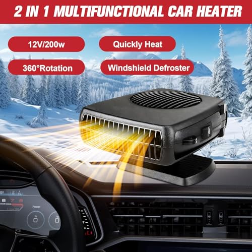 KINOWJI 12V Car Heater, Portable Car Heater 200W 2 in 1 Portable Car Windshield Defogger Car Defrost Defogger That Plugs Into Cigarette Lighter（Black） - Image 2