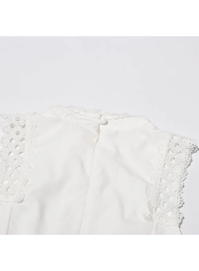 Madam Uniq Elegant White Lace - Embroidered Gown, Sleeveless & Hollow - Out Details, Runway - Style Dress
