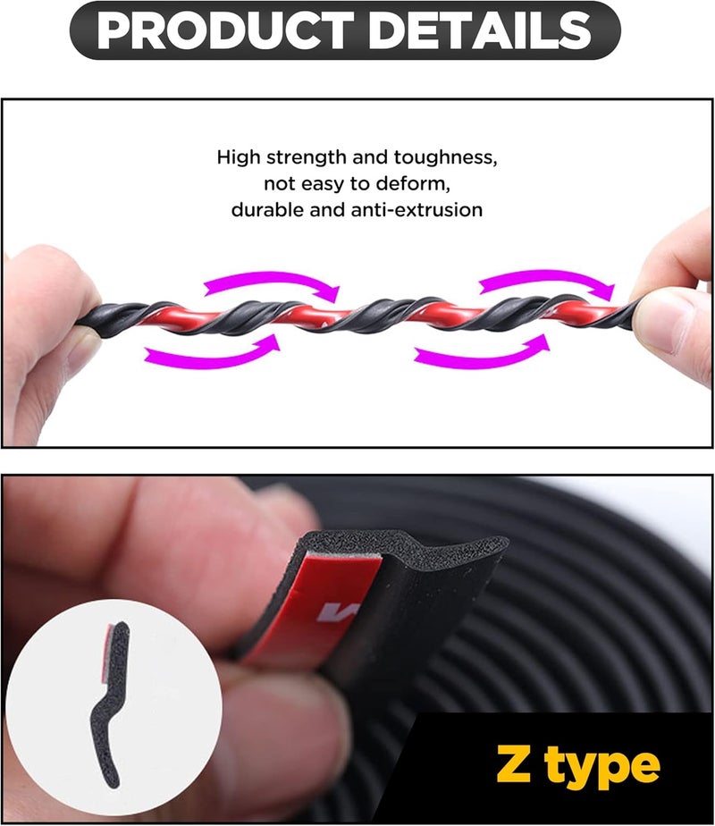 SUJADE YAKEFLY Z Shape Automotive Windshield Rubber Seal - 13Ft Car Window Door Weather Strip, Self-Adhesive Auto Draft Seal - Image 3