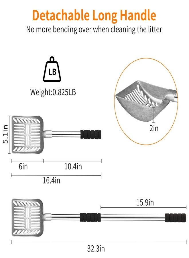 Yangbaga Metal Cat Litter Scoop:Detachable Long Handle Litter Scooper with Deep Shovel,Pooper Scooper Heavy Duty for Litter Box,Stainless Steel Non-Stick Sifter with Foam Padded Grip,No Bending Back - Image 2