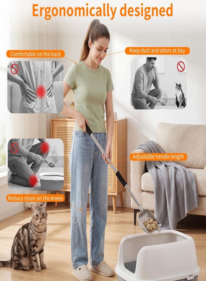 Yangbaga Metal Cat Litter Scoop:Detachable Long Handle Litter Scooper with Deep Shovel,Pooper Scooper Heavy Duty for Litter Box,Stainless Steel Non-Stick Sifter with Foam Padded Grip,No Bending Back - Image 3