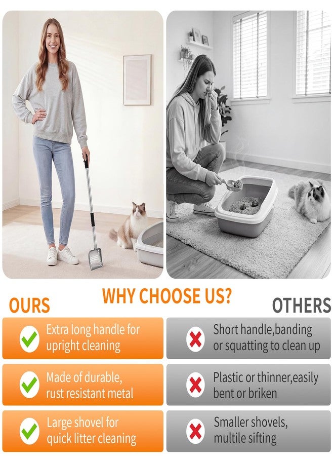 Yangbaga Metal Cat Litter Scoop:Detachable Long Handle Litter Scooper with Deep Shovel,Pooper Scooper Heavy Duty for Litter Box,Stainless Steel Non-Stick Sifter with Foam Padded Grip,No Bending Back - Image 4