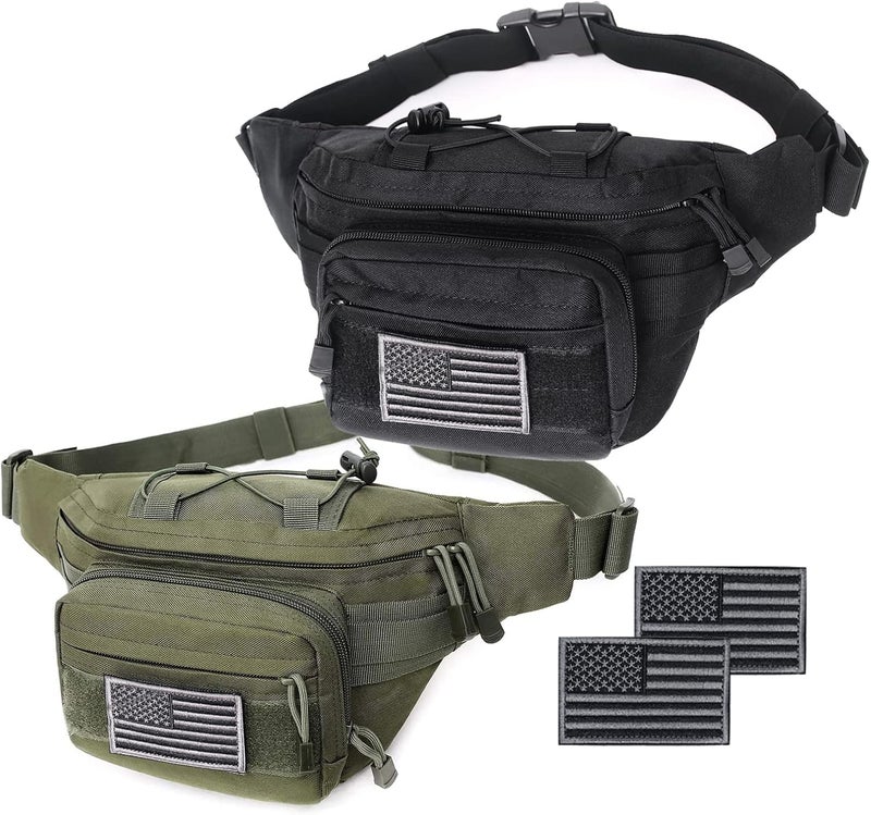 Meprona Tactical Fanny Pack, Military Waist Bag Hip Belt Bumbag Utility Bags for Outdoor Hiking Climbing Fishing with U.S Patch (Black+Green) - Image 1
